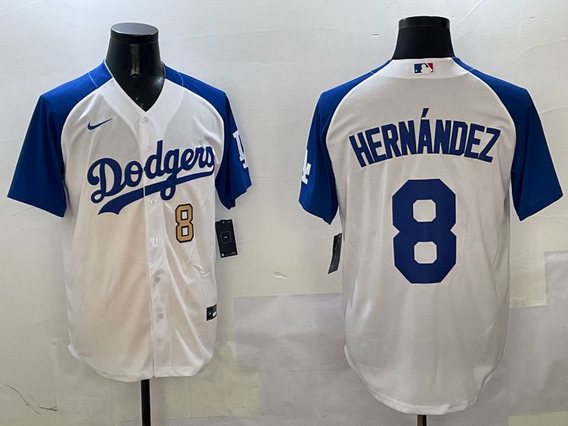 Men Los Angeles Dodgers #8 Hernandez White Blue Fashion Game 2025 Nike MLB Jersey style 9->philadelphia phillies->MLB Jersey
